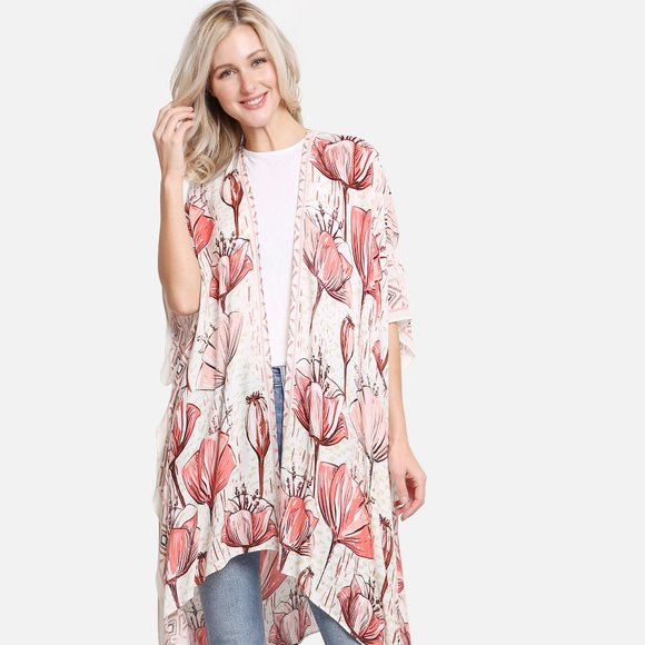 P/S Floral Print Cover up·Kimono·Wrap·Swimsuit Cover·Bikini Cover up·Comfyluxe - Picture 3 of 3